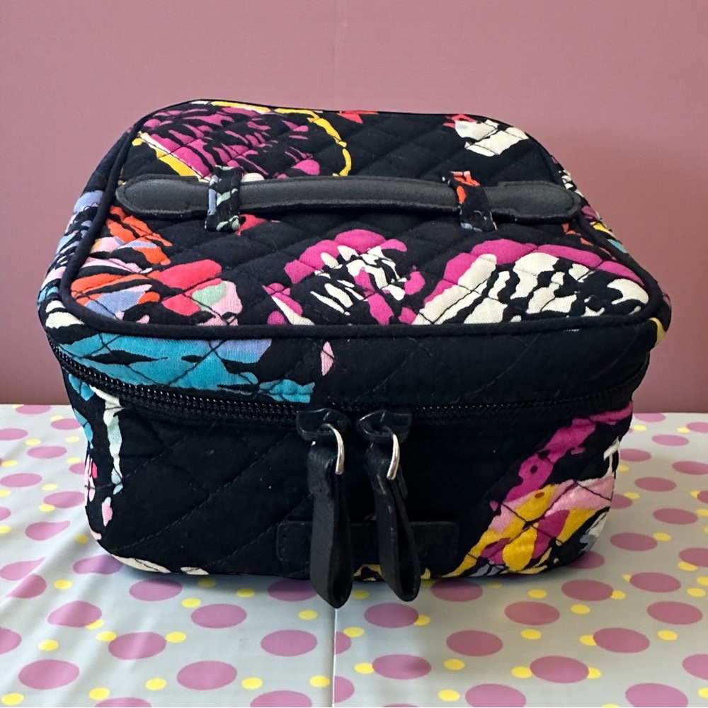 Quilted Floral Travel Case in Black and Multicolor
